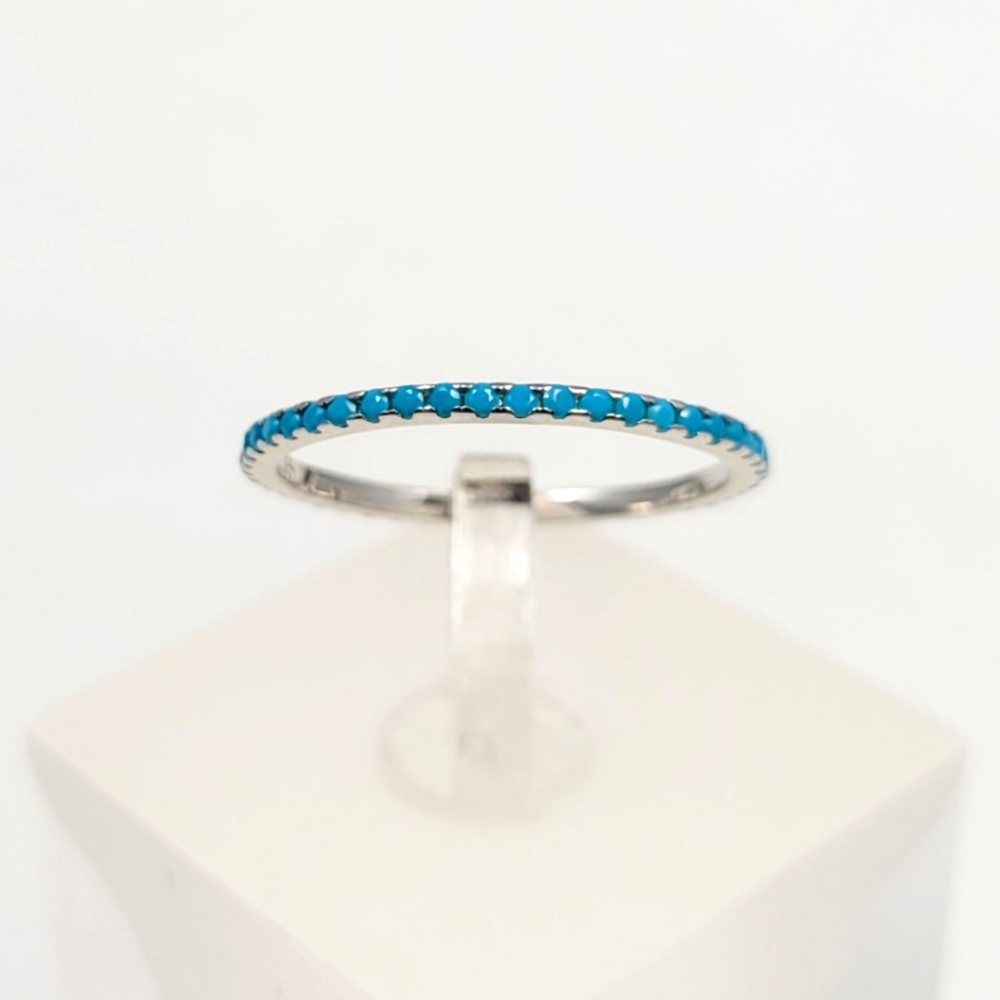 Sterling Silver Turquoise Eternity Band - Picture 1 of 16